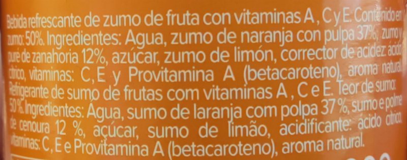 Foto da lista de ingredientes