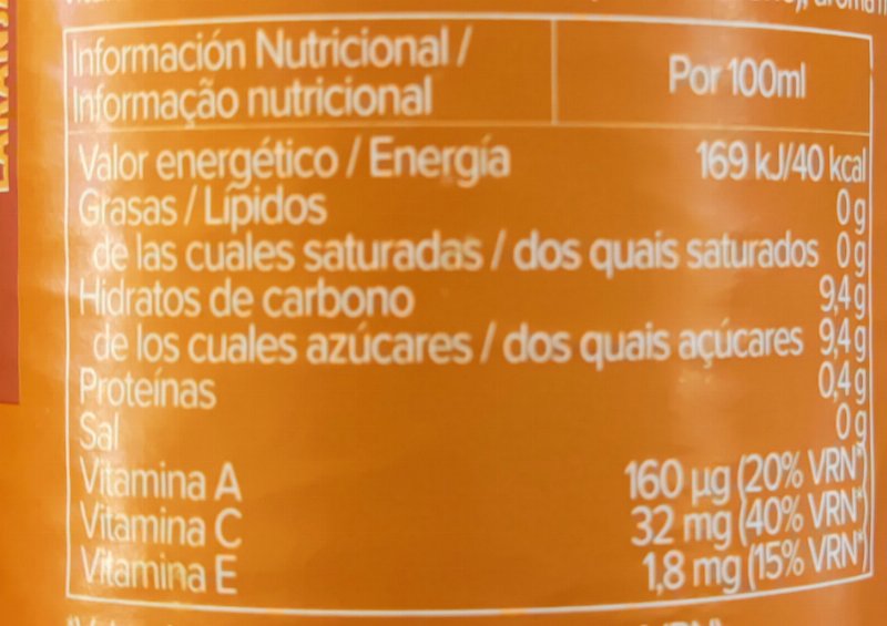 Foto da tabela nutricional
