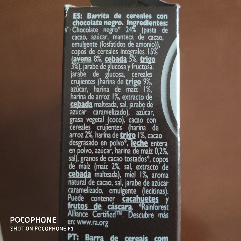 Foto da lista de ingredientes