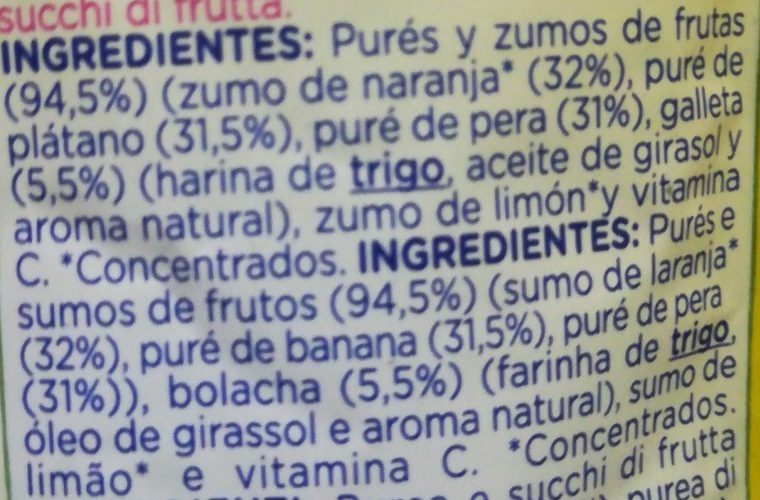 Foto da lista de ingredientes