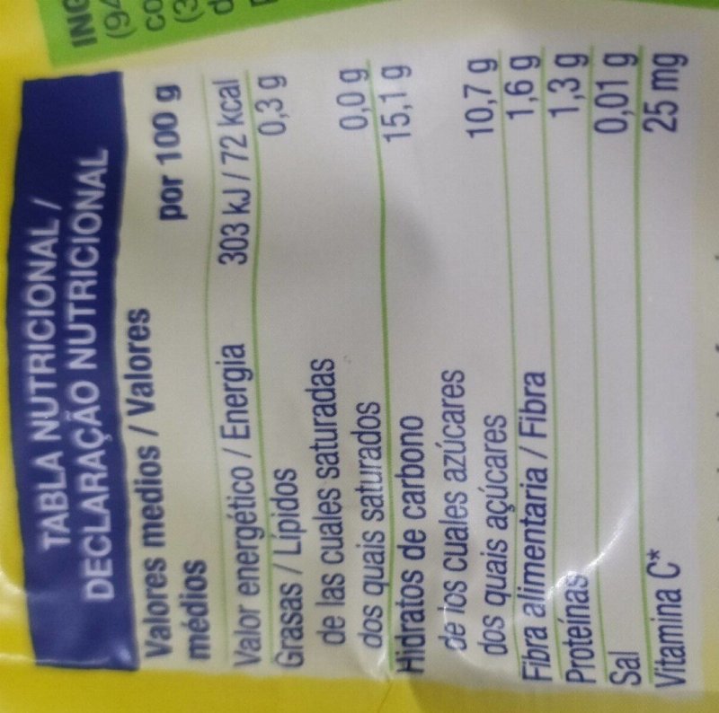 Foto da tabela nutricional