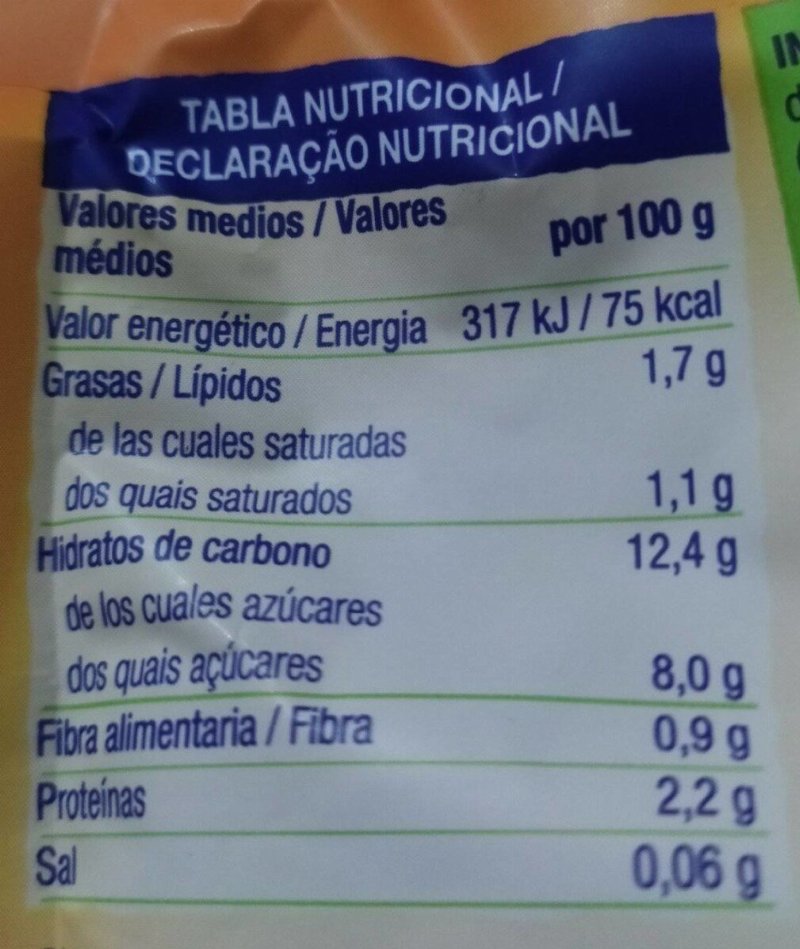 Foto da tabela nutricional