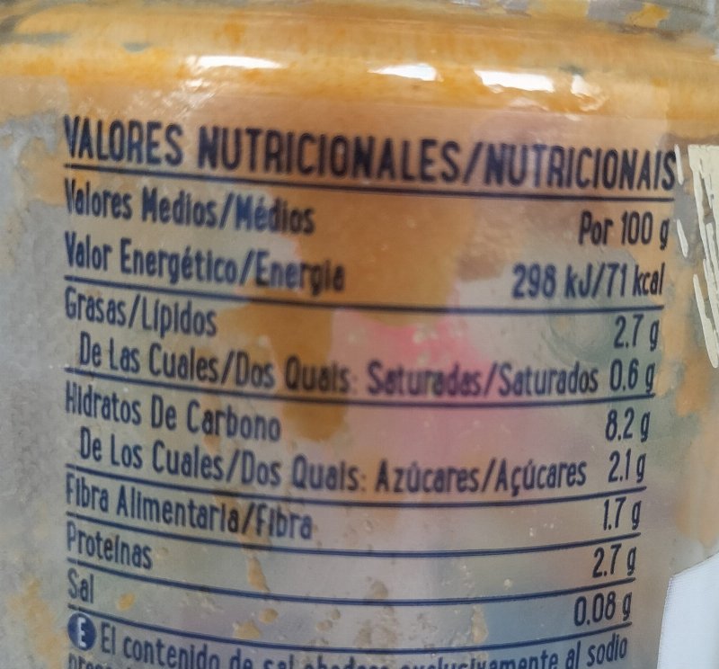Foto da tabela nutricional