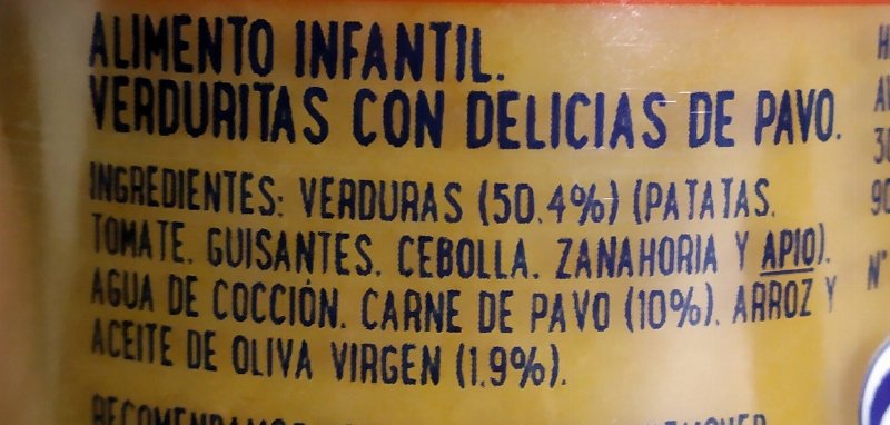 Foto da lista de ingredientes