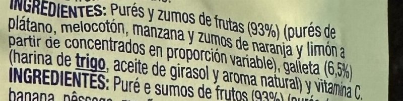 Foto da lista de ingredientes