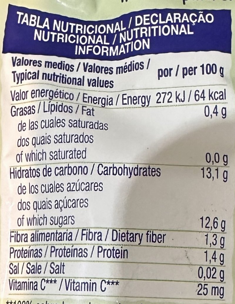 Foto da tabela nutricional