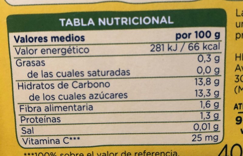 Foto da tabela nutricional
