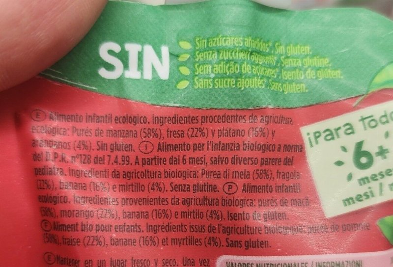 Foto da lista de ingredientes