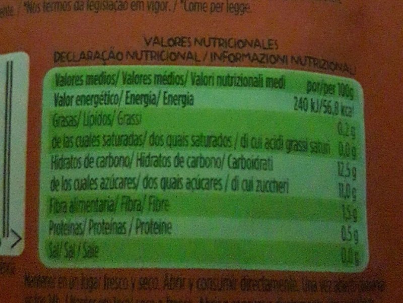 Foto da tabela nutricional