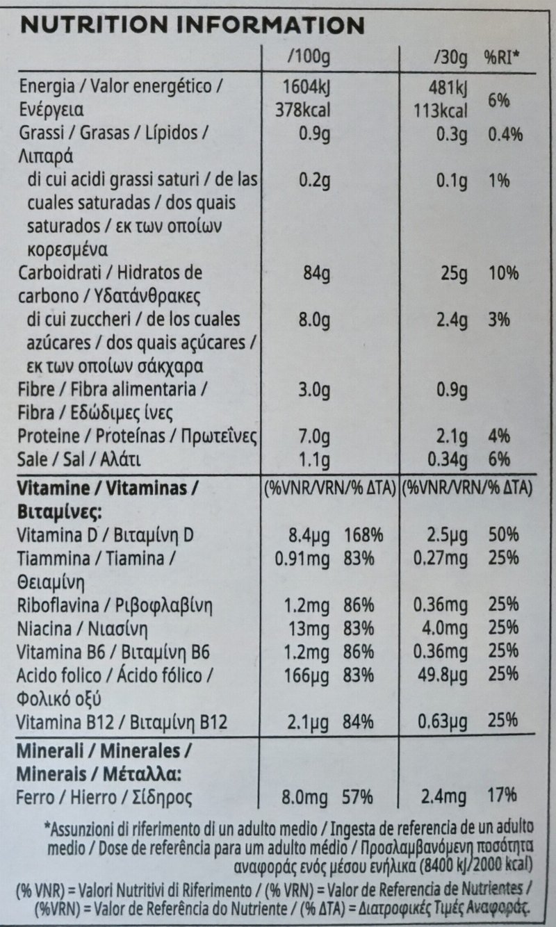 Foto da tabela nutricional
