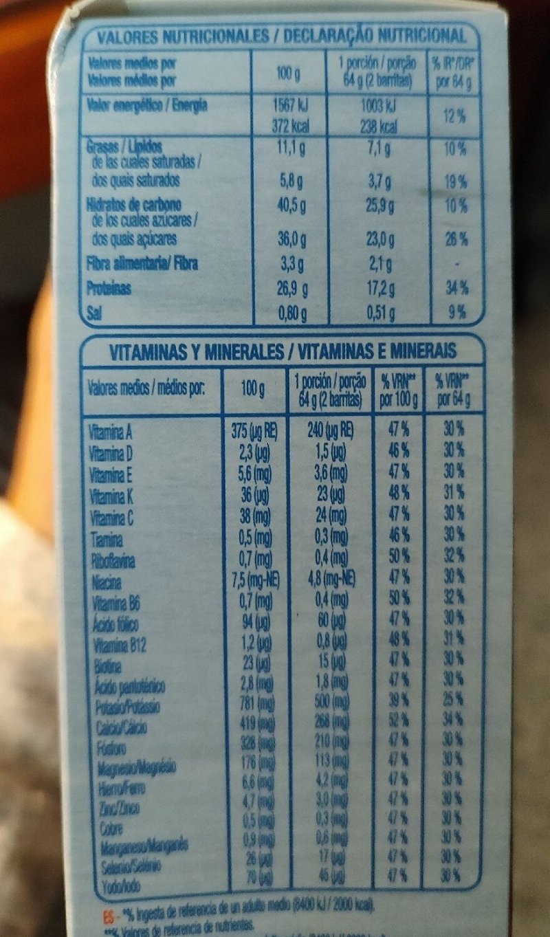 Foto da tabela nutricional