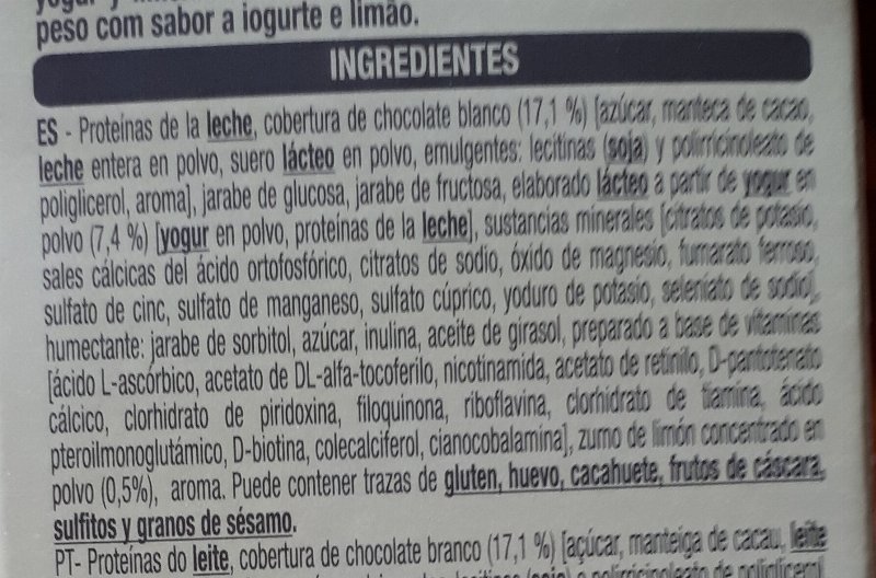 Foto da lista de ingredientes