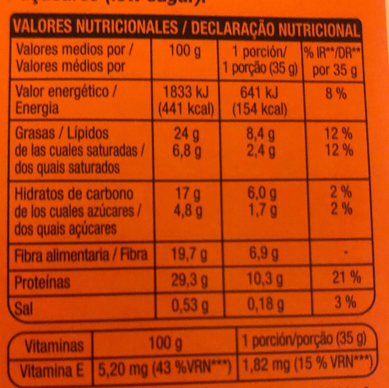 Foto da tabela nutricional