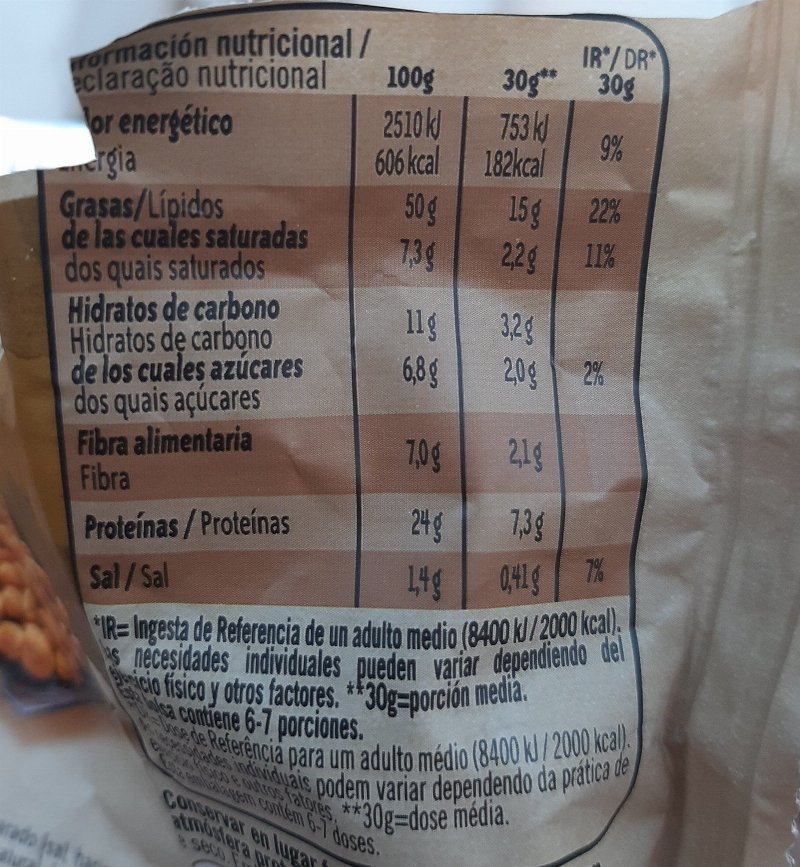 Foto da tabela nutricional