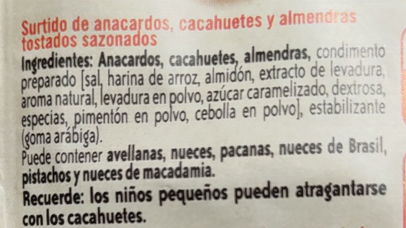 Foto da lista de ingredientes