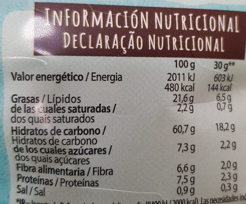 Foto da tabela nutricional