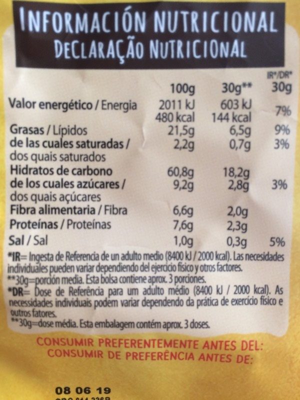 Foto da tabela nutricional