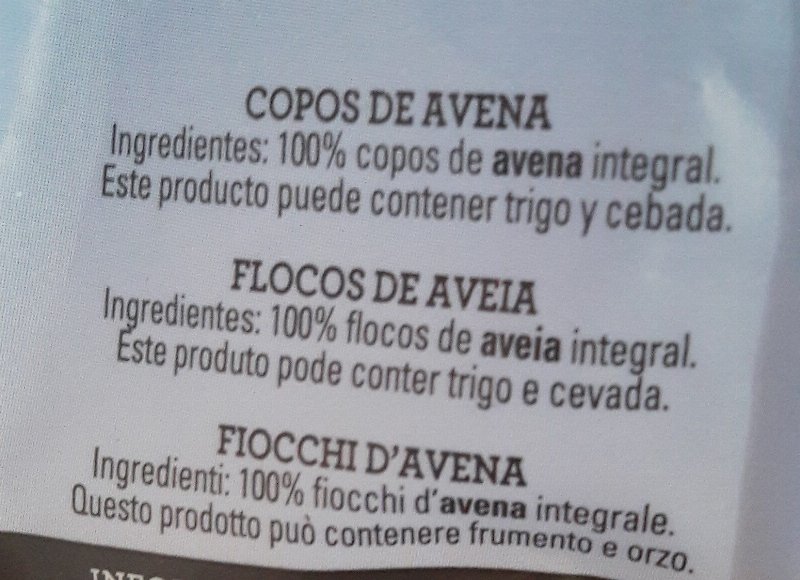 Foto da lista de ingredientes
