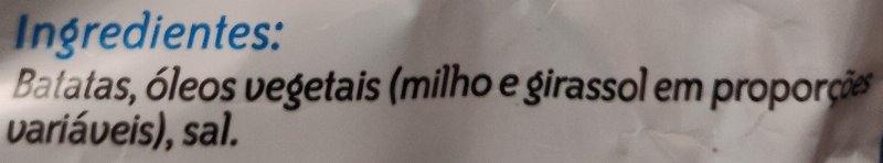 Foto da lista de ingredientes