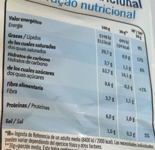 Foto da tabela nutricional