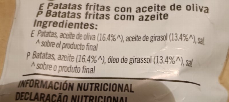 Foto da lista de ingredientes