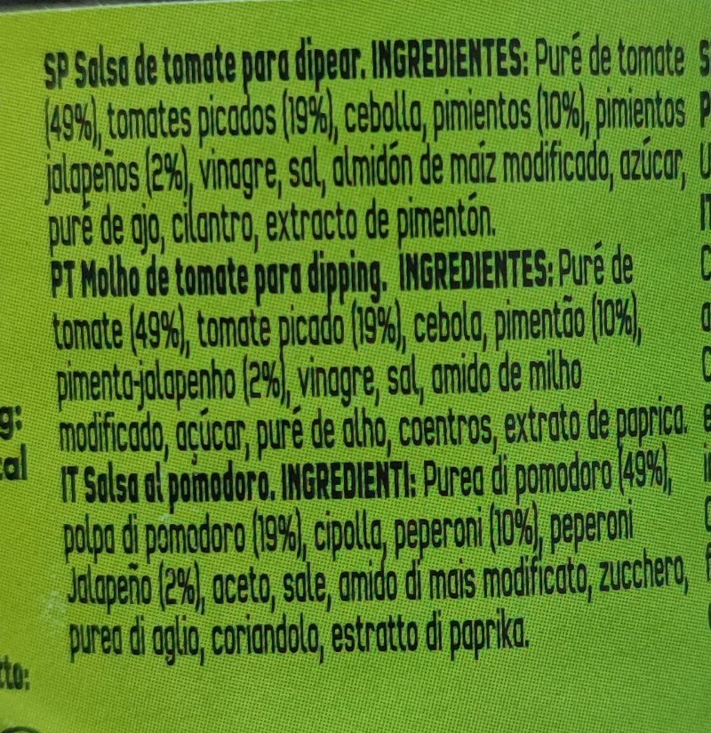 Foto da lista de ingredientes