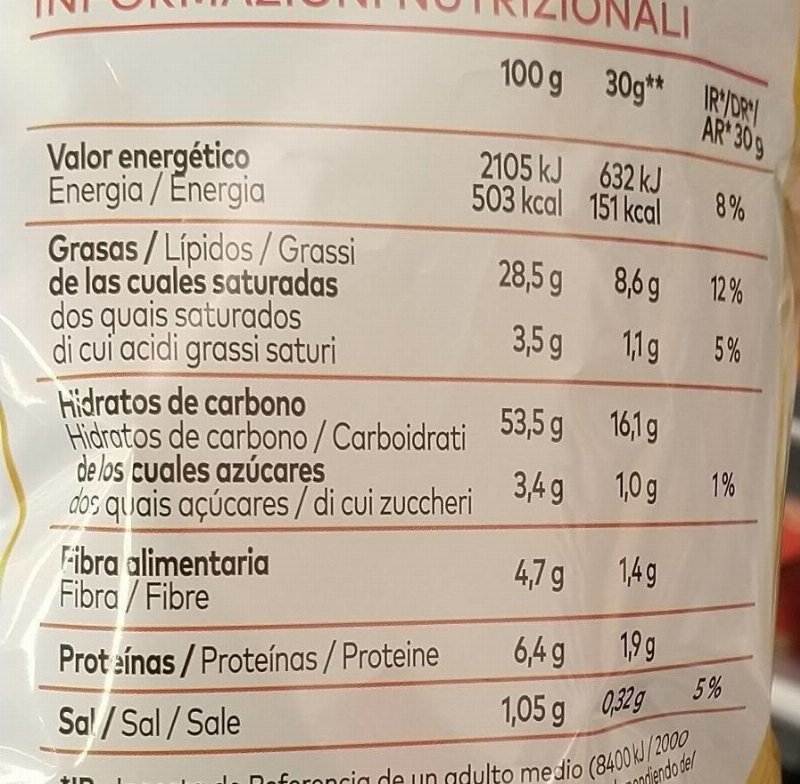 Foto da tabela nutricional