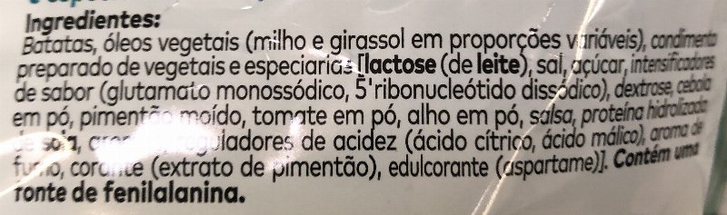 Foto da lista de ingredientes