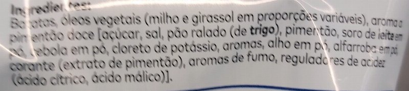 Foto da lista de ingredientes