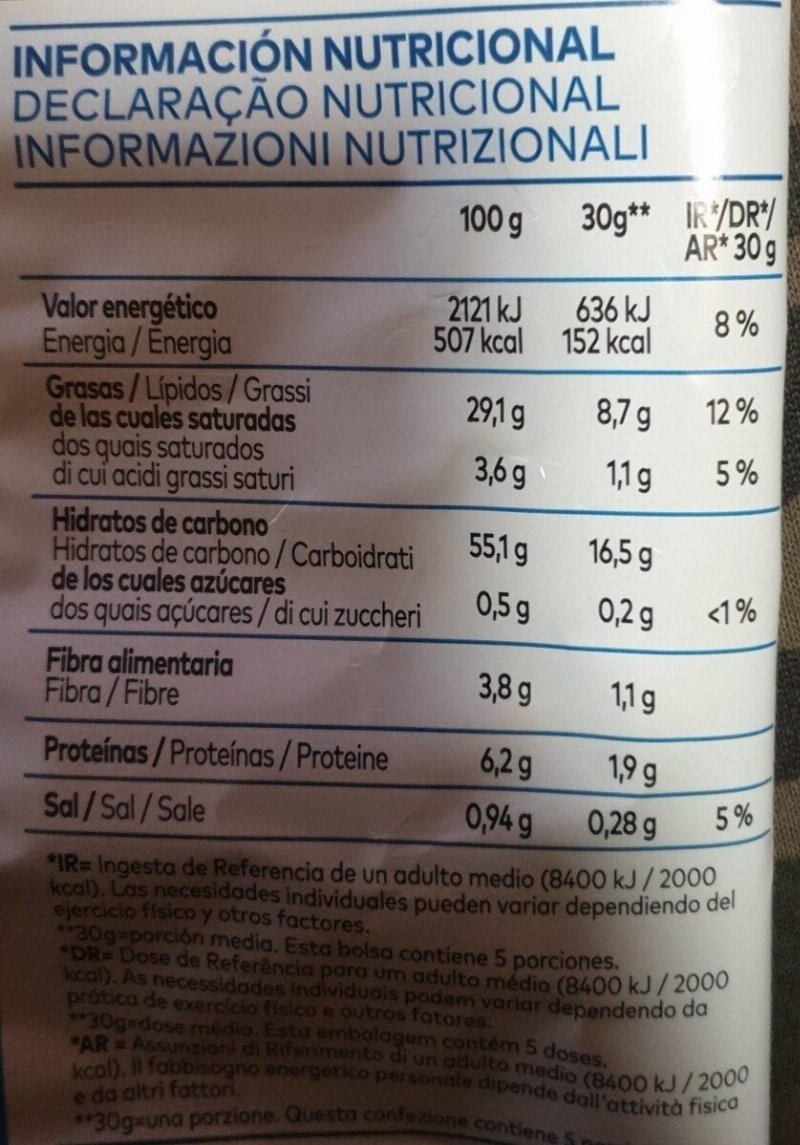 Foto da tabela nutricional