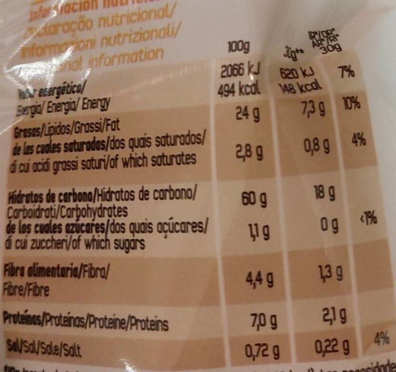 Foto da tabela nutricional
