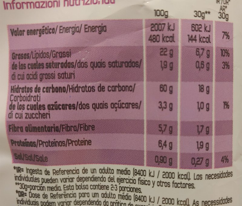 Foto da tabela nutricional