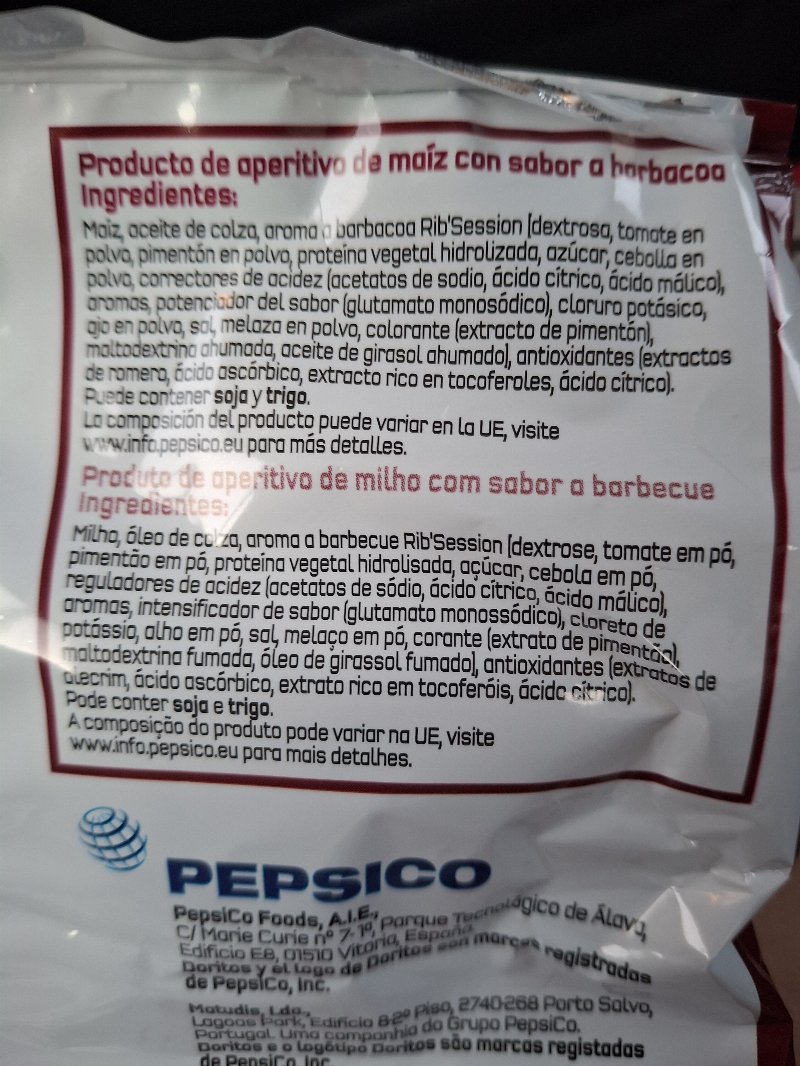 Foto da lista de ingredientes