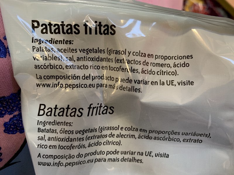 Foto da lista de ingredientes