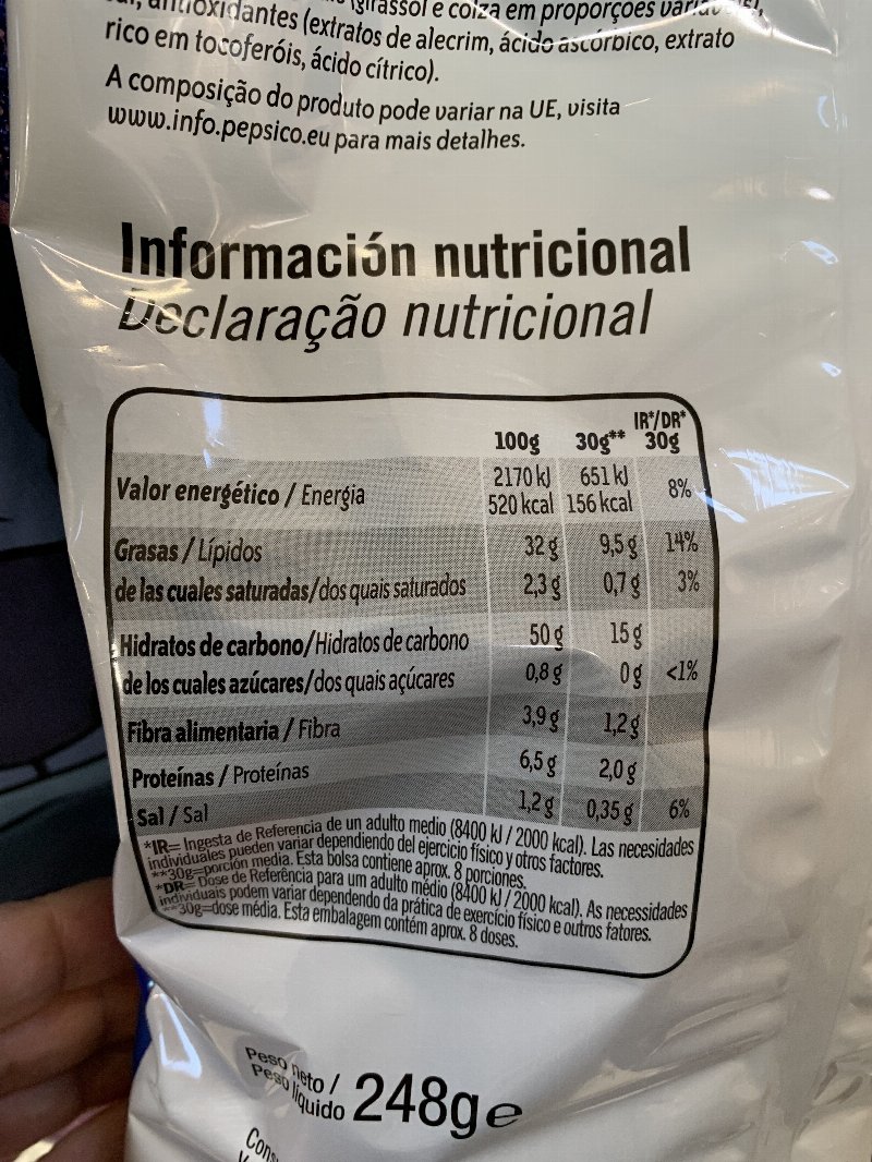 Foto da tabela nutricional