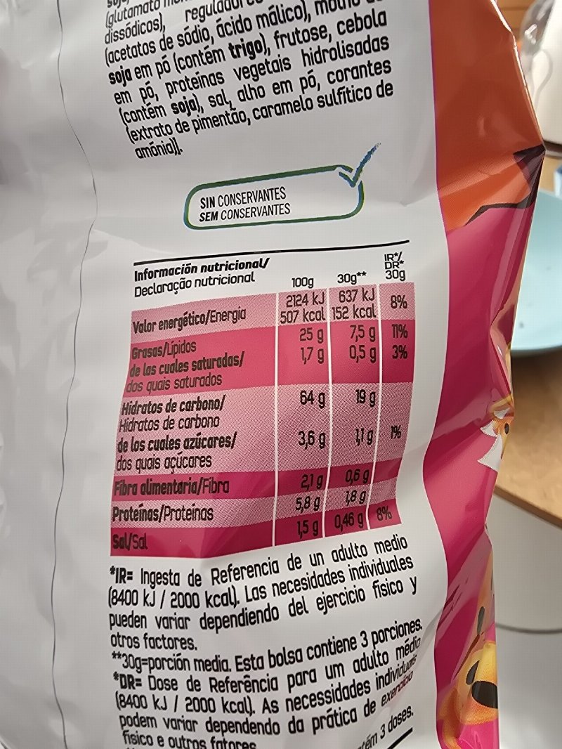 Foto da tabela nutricional