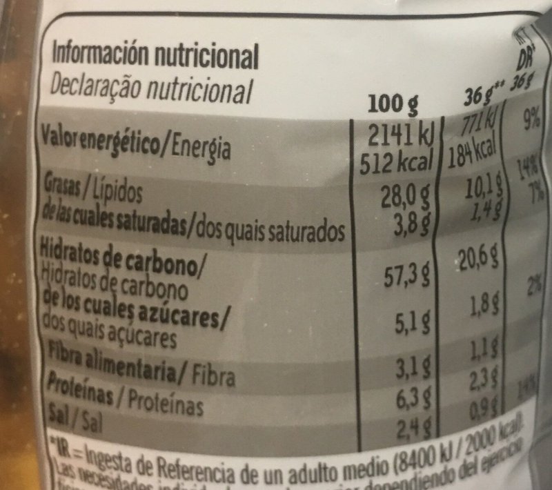 Foto da tabela nutricional