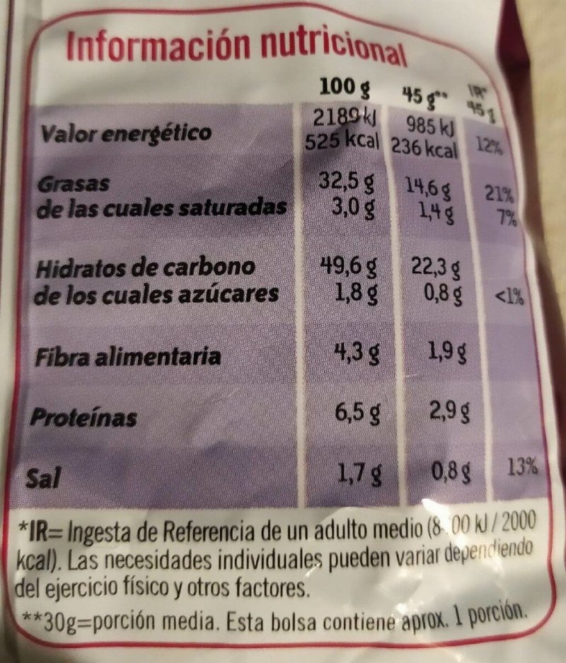 Foto da tabela nutricional