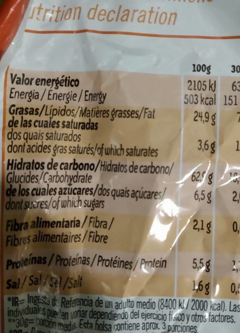 Foto da tabela nutricional