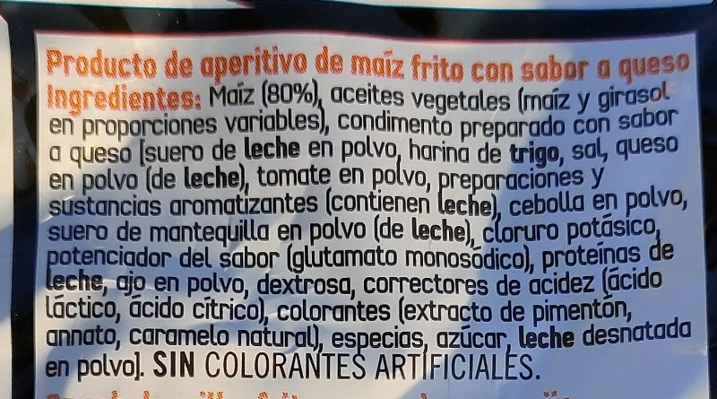 Foto da lista de ingredientes