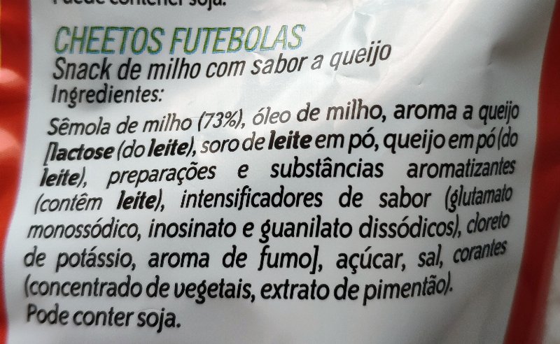 Foto da lista de ingredientes