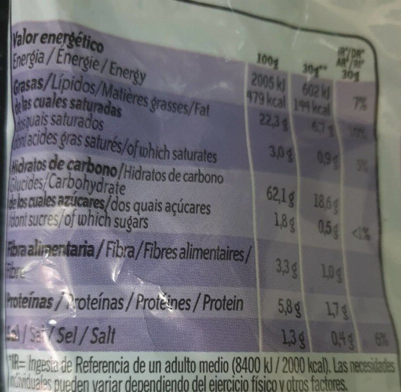 Foto da tabela nutricional