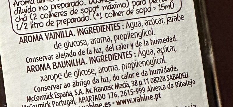 Foto da lista de ingredientes