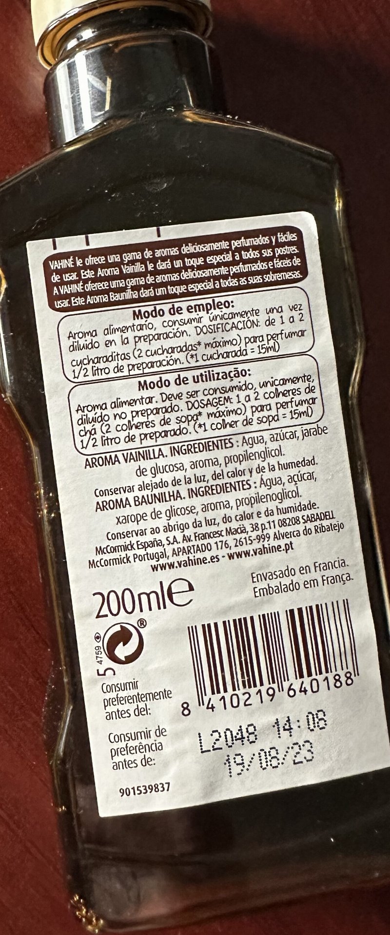 Foto da tabela nutricional