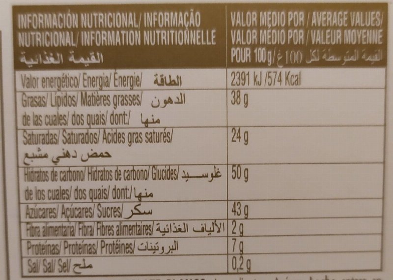 Foto da tabela nutricional