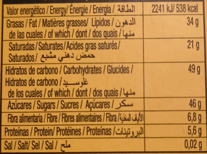 Foto da tabela nutricional