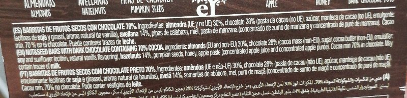 Foto da lista de ingredientes