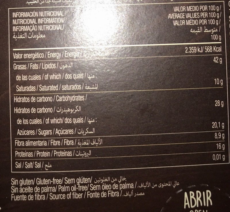 Foto da tabela nutricional