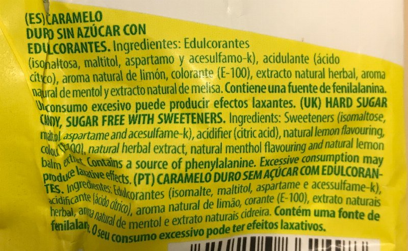 Foto da lista de ingredientes