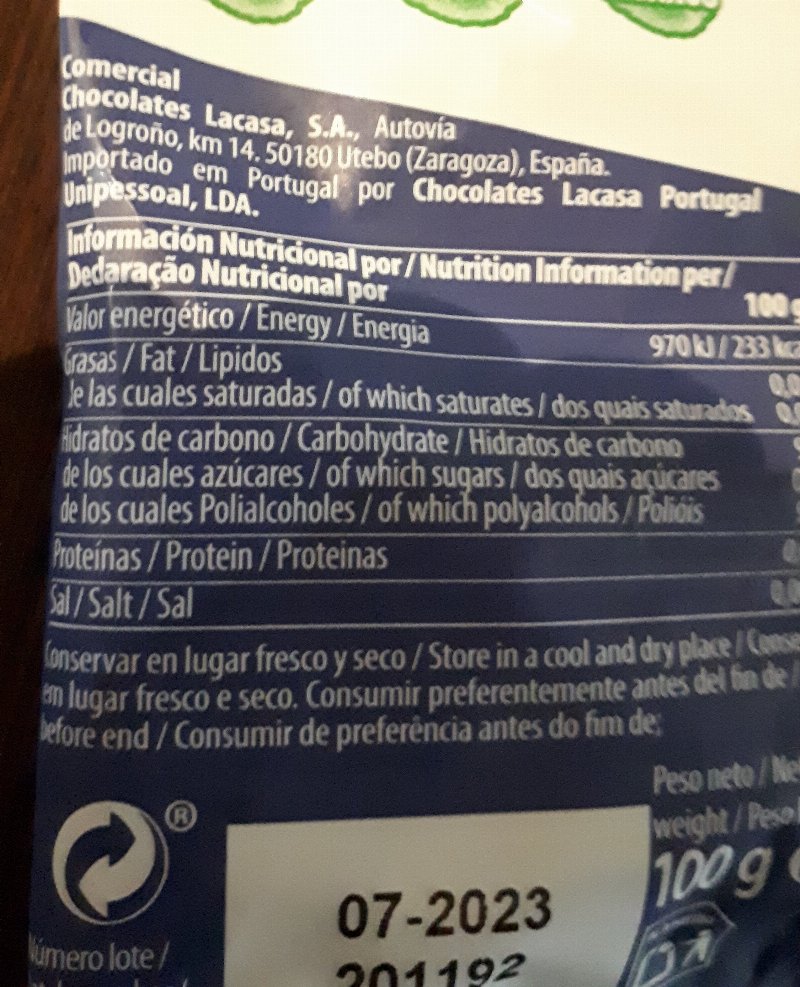 Foto da tabela nutricional